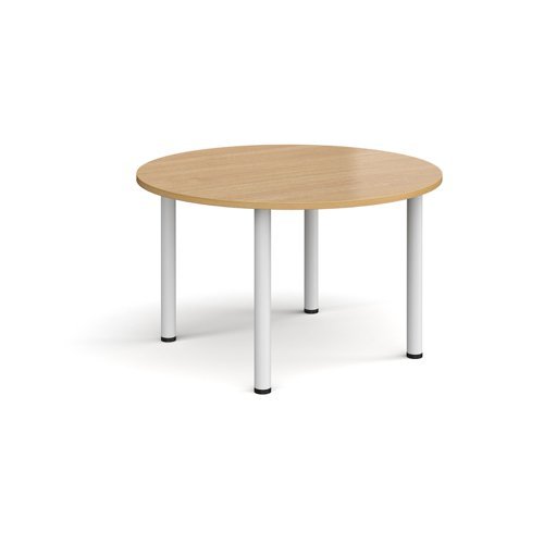 Circular white radial leg meeting table 1200mm oak - DRL1200C-WH-O
