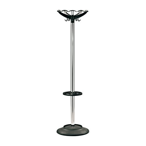 Coat & umbrella stand with 10 coat hooks and 8 umbrella hooks 1730mm high black/chrome - PMC002