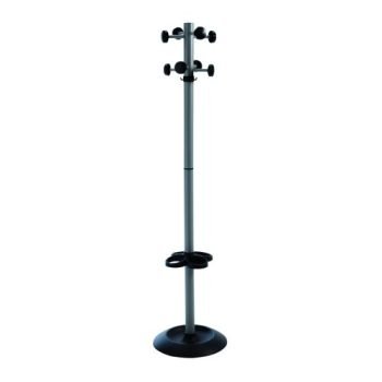 Coat & umbrella stand with 8 coat hooks and 8 umbrella hooks 1730mm high black - PMC003