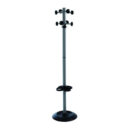 Coat & umbrella stand with 8 coat hooks and 8 umbrella hooks 1730mm high black - PMC003
