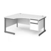 Contract 25 left hand ergonomic desk with 2 drawer pedestal and graphite cantilever leg 1600mm white top - CC16EL2-G-WH