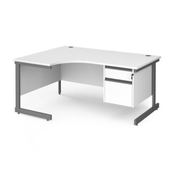 Contract 25 left hand ergonomic desk with 2 drawer pedestal and graphite cantilever leg 1600mm white top - CC16EL2-G-WH