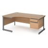 Contract 25 left hand ergonomic desk with 2 drawer pedestal and graphite cantilever leg 1800mm beech top - CC18EL2-G-B