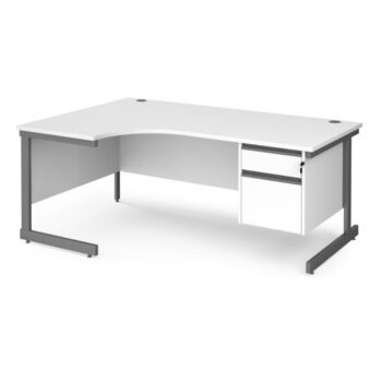 Contract 25 left hand ergonomic desk with 2 drawer pedestal and graphite cantilever leg 1800mm white top - CC18EL2-G-WH