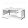 Contract 25 left hand ergonomic desk with 2 drawer pedestal and silver cantilever leg 1600mm white top - CC16EL2-S-WH
