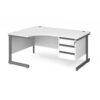 Contract 25 left hand ergonomic desk with 3 drawer pedestal and graphite cantilever leg 1600mm white top - CC16EL3-G-WH