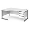 Contract 25 left hand ergonomic desk with 3 drawer pedestal and graphite cantilever leg 1800mm white top - CC18EL3-G-WH