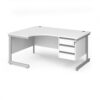 Contract 25 left hand ergonomic desk with 3 drawer pedestal and silver cantilever leg 1600mm white top - CC16EL3-S-WH
