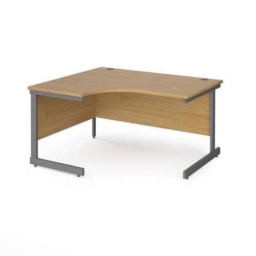 Contract 25 left hand ergonomic desk with graphite cantilever leg 1400mm oak top - CC14EL-G-O