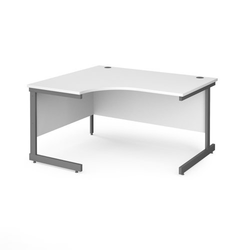 Contract 25 left hand ergonomic desk with graphite cantilever leg 1400mm white top - CC14EL-G-WH