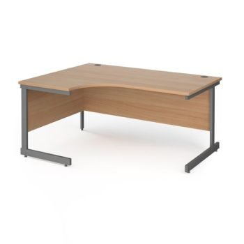 Contract 25 left hand ergonomic desk with graphite cantilever leg 1600mm beech top - CC16EL-G-B