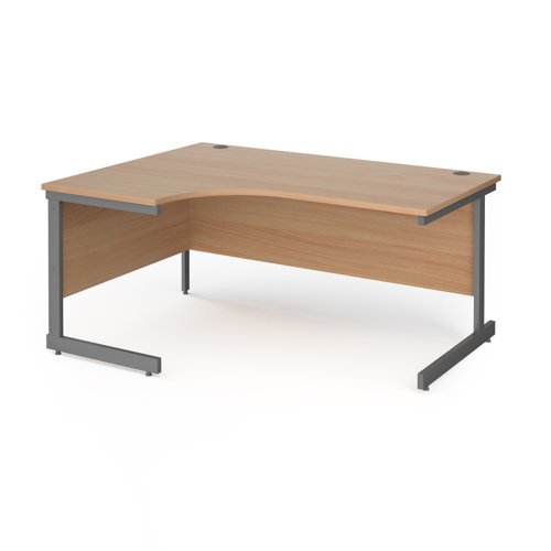 Contract 25 left hand ergonomic desk with graphite cantilever leg 1600mm beech top - CC16EL-G-B