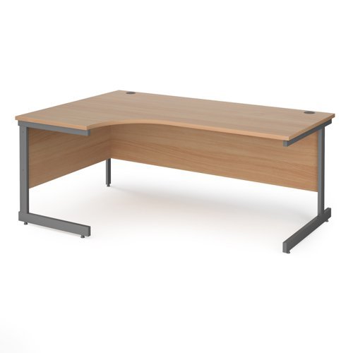 Contract 25 left hand ergonomic desk with graphite cantilever leg 1800mm beech top - CC18EL-G-B