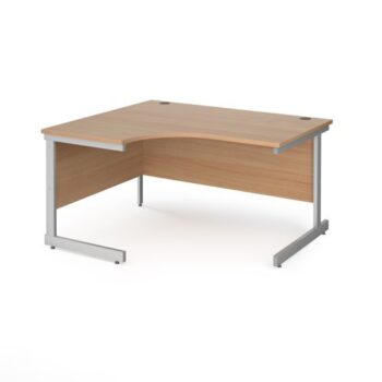 Contract 25 left hand ergonomic desk with silver cantilever leg 1400mm beech top - CC14EL-S-B