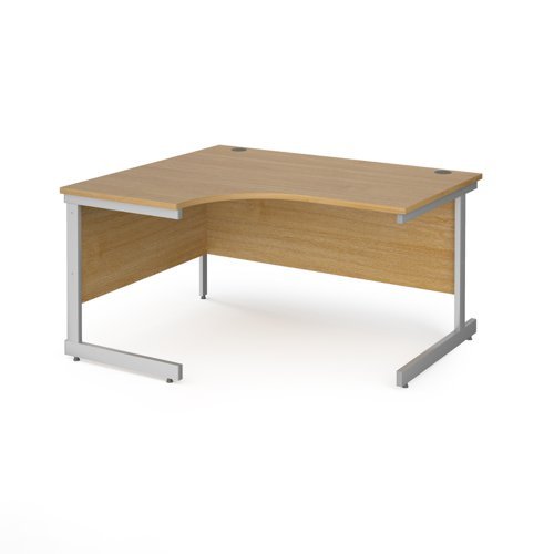 Contract 25 left hand ergonomic desk with silver cantilever leg 1400mm oak top - CC14EL-S-O