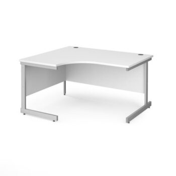 Contract 25 left hand ergonomic desk with silver cantilever leg 1400mm white top - CC14EL-S-WH