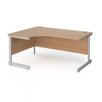 Contract 25 left hand ergonomic desk with silver cantilever leg 1600mm beech top - CC16EL-S-B