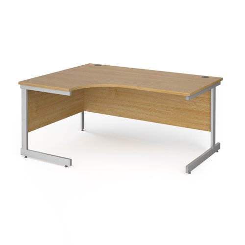 Contract 25 left hand ergonomic desk with silver cantilever leg 1600mm oak top - CC16EL-S-O