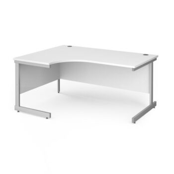 Contract 25 left hand ergonomic desk with silver cantilever leg 1600mm white top - CC16EL-S-WH