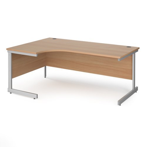 Contract 25 left hand ergonomic desk with silver cantilever leg 1800mm beech top - CC18EL-S-B