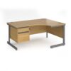 Contract 25 right hand ergonomic desk with 2 drawer pedestal and graphite cantilever leg 1600mm oak top - CC16ER2-G-O