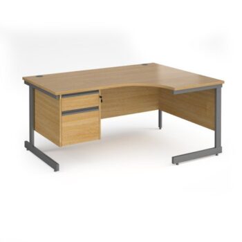 Contract 25 right hand ergonomic desk with 2 drawer pedestal and graphite cantilever leg 1600mm oak top - CC16ER2-G-O