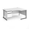 Contract 25 right hand ergonomic desk with 2 drawer pedestal and graphite cantilever leg 1600mm white top - CC16ER2-G-WH