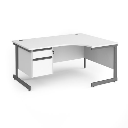 Contract 25 right hand ergonomic desk with 2 drawer pedestal and graphite cantilever leg 1600mm white top - CC16ER2-G-WH