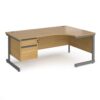 Contract 25 right hand ergonomic desk with 2 drawer pedestal and graphite cantilever leg 1800mm oak top - CC18ER2-G-O