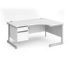 Contract 25 right hand ergonomic desk with 2 drawer pedestal and silver cantilever leg 1600mm white top - CC16ER2-S-WH
