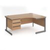Contract 25 right hand ergonomic desk with 3 drawer pedestal and graphite cantilever leg 1600mm beech top - CC16ER3-G-B