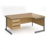 Contract 25 right hand ergonomic desk with 3 drawer pedestal and graphite cantilever leg 1600mm oak top - CC16ER3-G-O