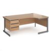 Contract 25 right hand ergonomic desk with 3 drawer pedestal and graphite cantilever leg 1800mm beech top - CC18ER3-G-B