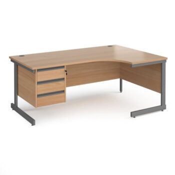 Contract 25 right hand ergonomic desk with 3 drawer pedestal and graphite cantilever leg 1800mm beech top - CC18ER3-G-B