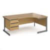 Contract 25 right hand ergonomic desk with 3 drawer pedestal and graphite cantilever leg 1800mm oak top - CC18ER3-G-O