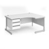 Contract 25 right hand ergonomic desk with 3 drawer pedestal and silver cantilever leg 1600mm white top - CC16ER3-S-WH