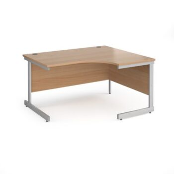 Contract 25 right hand ergonomic desk with silver cantilever leg 1400mm beech top - CC14ER-S-B