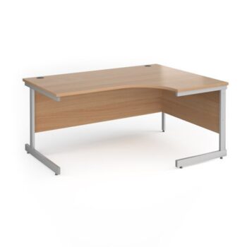 Contract 25 right hand ergonomic desk with silver cantilever leg 1600mm beech top - CC16ER-S-B