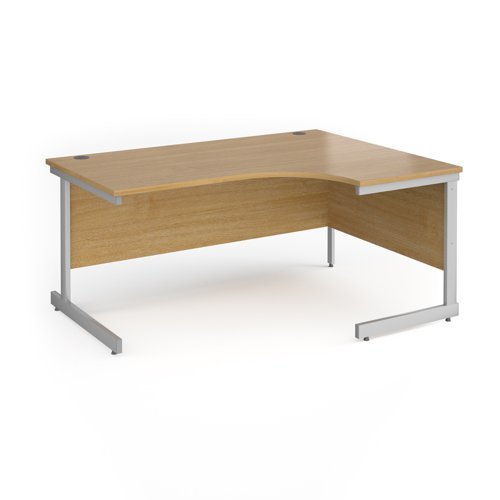 Contract 25 right hand ergonomic desk with silver cantilever leg 1600mm oak top - CC16ER-S-O