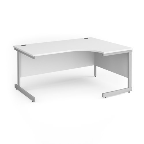 Contract 25 right hand ergonomic desk with silver cantilever leg 1600mm white top - CC16ER-S-WH