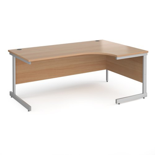 Contract 25 right hand ergonomic desk with silver cantilever leg 1800mm beech top - CC18ER-S-B