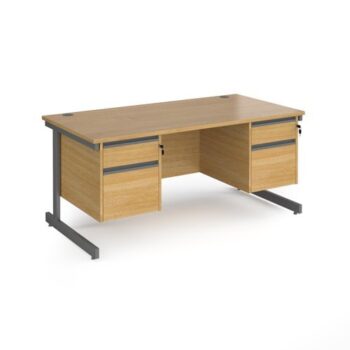 Contract 25 straight desk with 2 and 2 drawer pedestals and graphite cantilever leg 1600mm x 800mm oak top - CC16S22-G-O