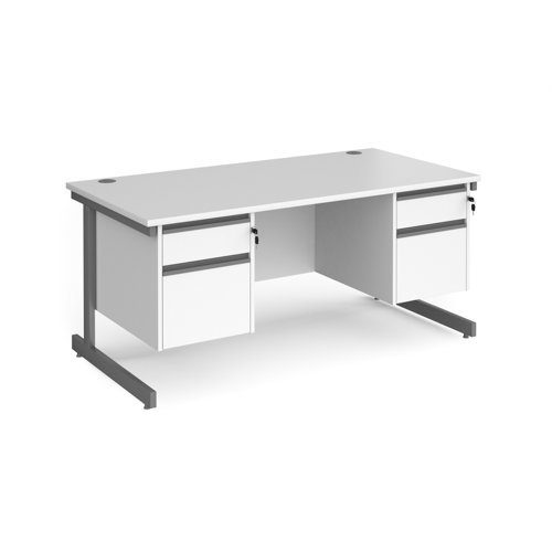 Contract 25 straight desk with 2 and 2 drawer pedestals and graphite cantilever leg 1600mm x 800mm white top - CC16S22-G-WH