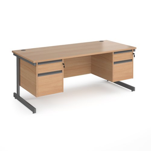 Contract 25 straight desk with 2 and 2 drawer pedestals and graphite cantilever leg 1800mm x 800mm beech top - CC18S22-G-B