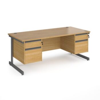 Contract 25 straight desk with 2 and 2 drawer pedestals and graphite cantilever leg 1800mm x 800mm oak top - CC18S22-G-O