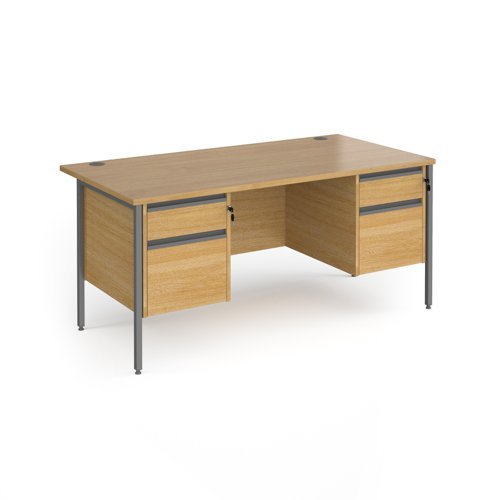 Contract 25 straight desk with 2 and 2 drawer pedestals and graphite H-Frame leg 1600mm x 800mm oak top - CH16S22-G-O