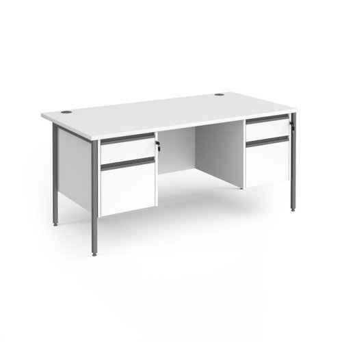 Contract 25 straight desk with 2 and 2 drawer pedestals and graphite H-Frame leg 1600mm x 800mm white top - CH16S22-G-WH