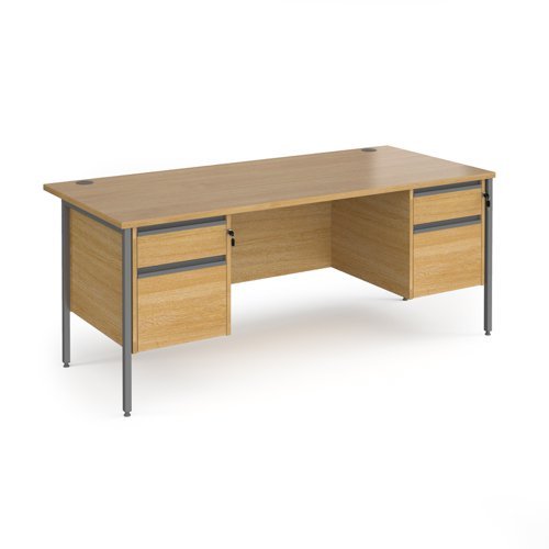 Contract 25 straight desk with 2 and 2 drawer pedestals and graphite H-Frame leg 1800mm x 800mm oak top - CH18S22-G-O