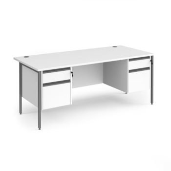 Contract 25 straight desk with 2 and 2 drawer pedestals and graphite H-Frame leg 1800mm x 800mm white top - CH18S22-G-WH
