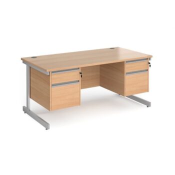 Contract 25 straight desk with 2 and 2 drawer pedestals and silver cantilever leg 1600mm x 800mm beech top - CC16S22-S-B